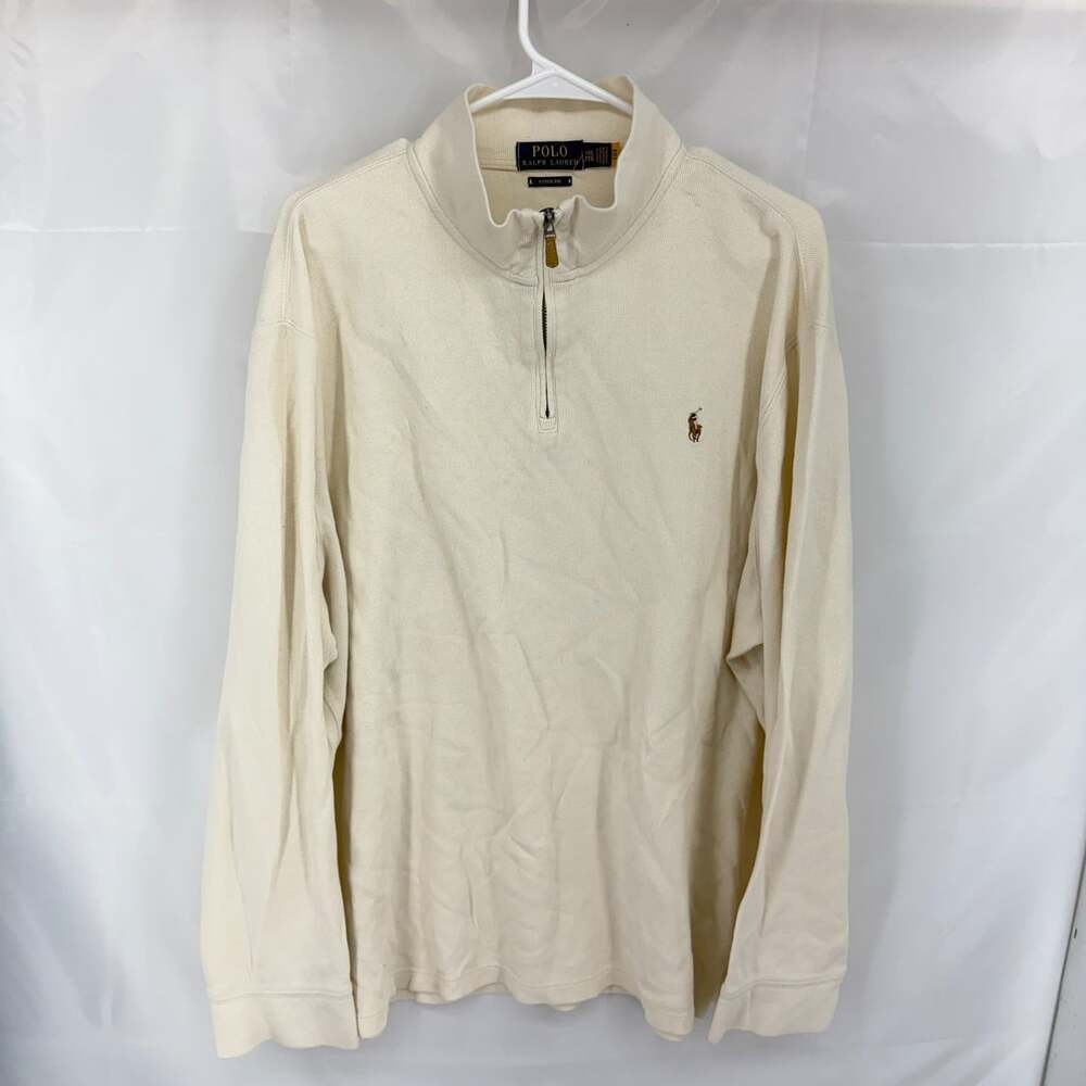 Polo Ralph Lauren Men XXL 1/4 Zip Pullover Sweater Ivory Long Sleeve Estate Rib